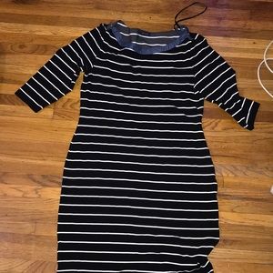 Black White And Navy Blue Long Sleeve Dress